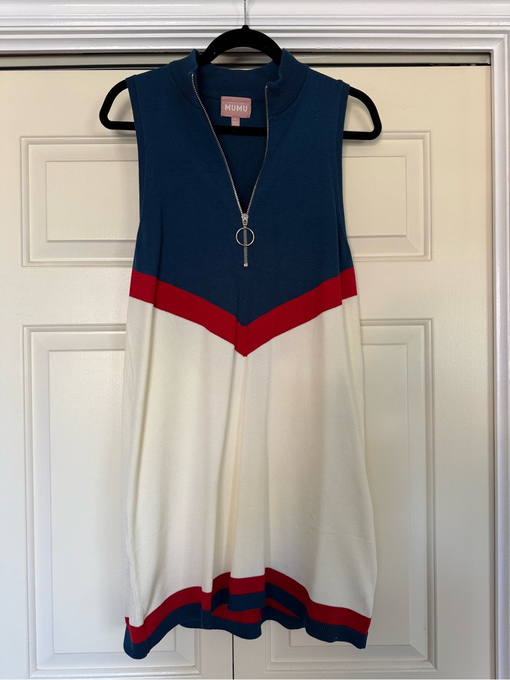 Show Me Your MuMu Sleeveless Chevron Knit Dress in Blue/White/Red